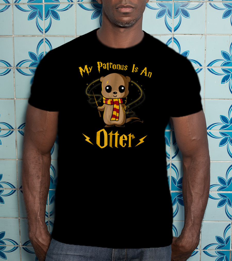 My Patronus Is An Otter Wizard Otter With Wand And Scarf T-Shirt