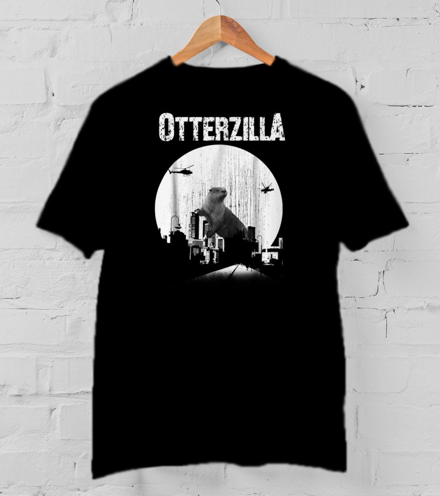 Otterzilla Funny Otter Cute Otters Lover Cityscape Helicopters T-Shirt
