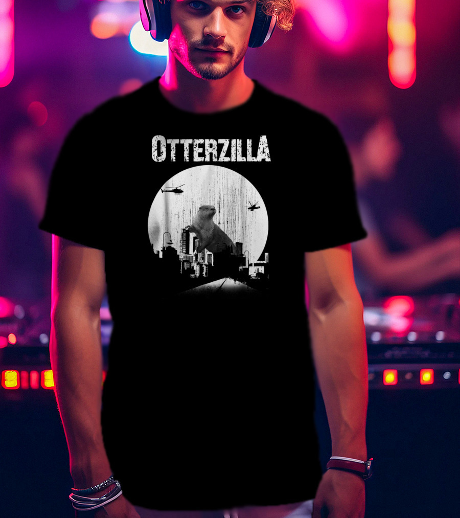 Otterzilla Funny Otter Cute Otters Lover Cityscape Helicopters T-Shirt