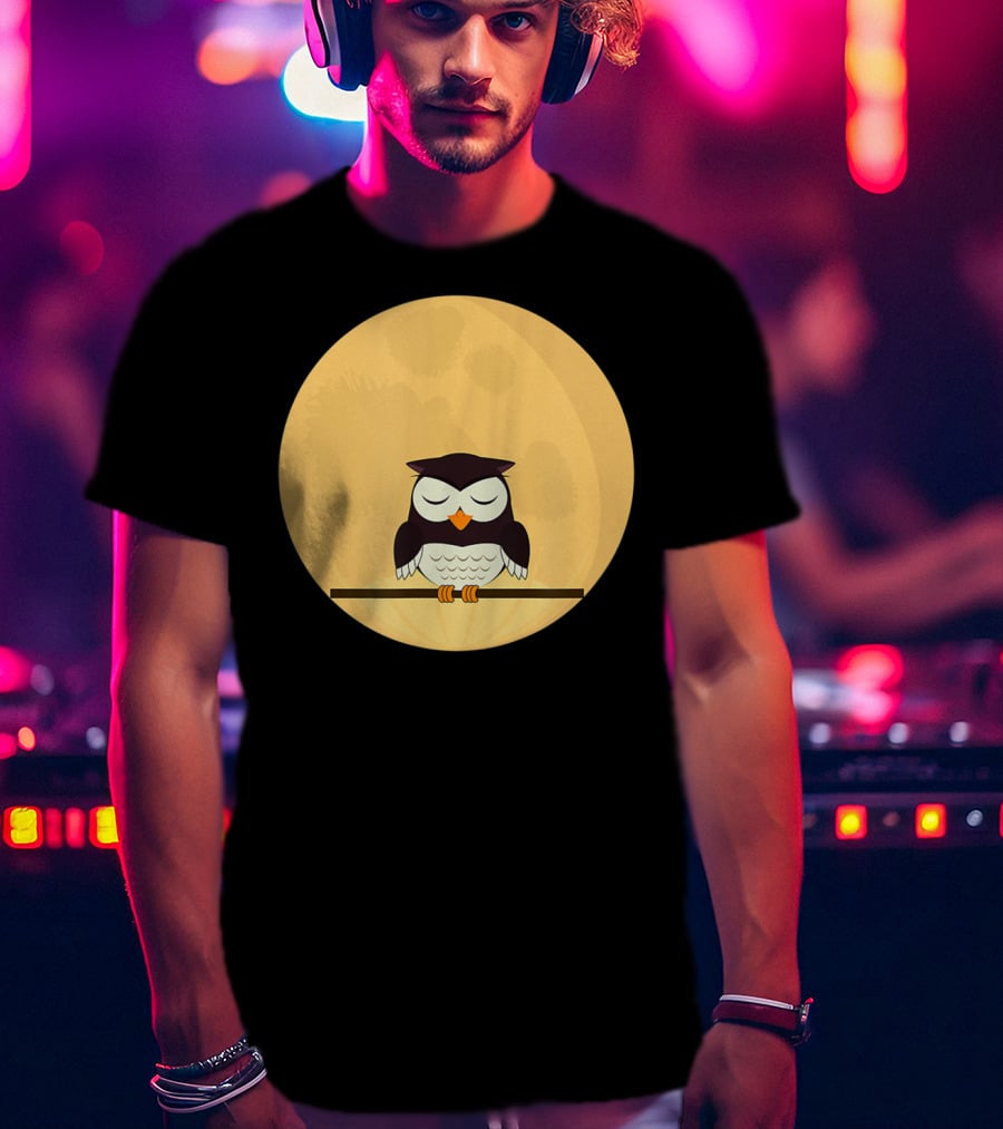 An Owl And The Full Moon Night Sky T-Shirt