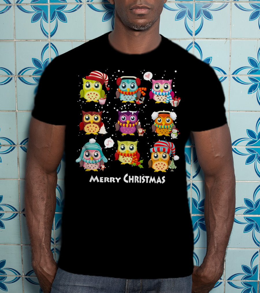 Merry Christmas Cute Owl Festive Holiday Scene T-Shirt
