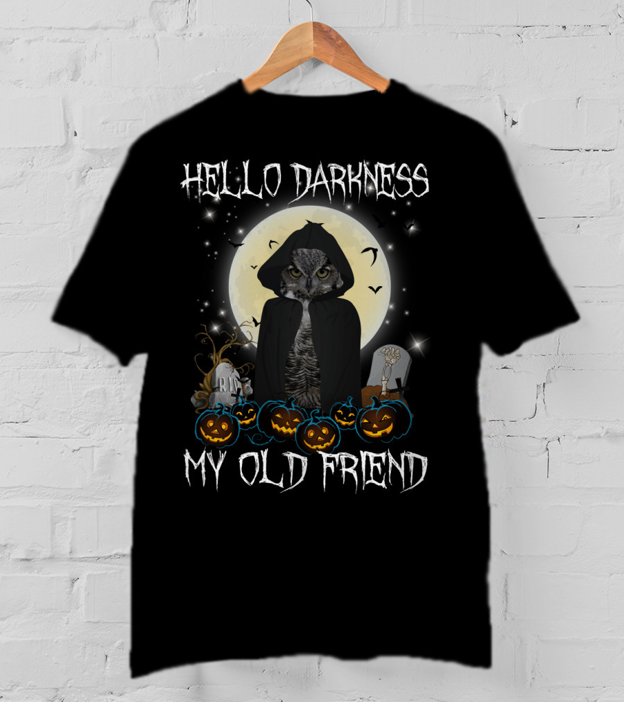 Hello Darkness My Old Friend Owl Halloween Moon Ravens T-Shirt