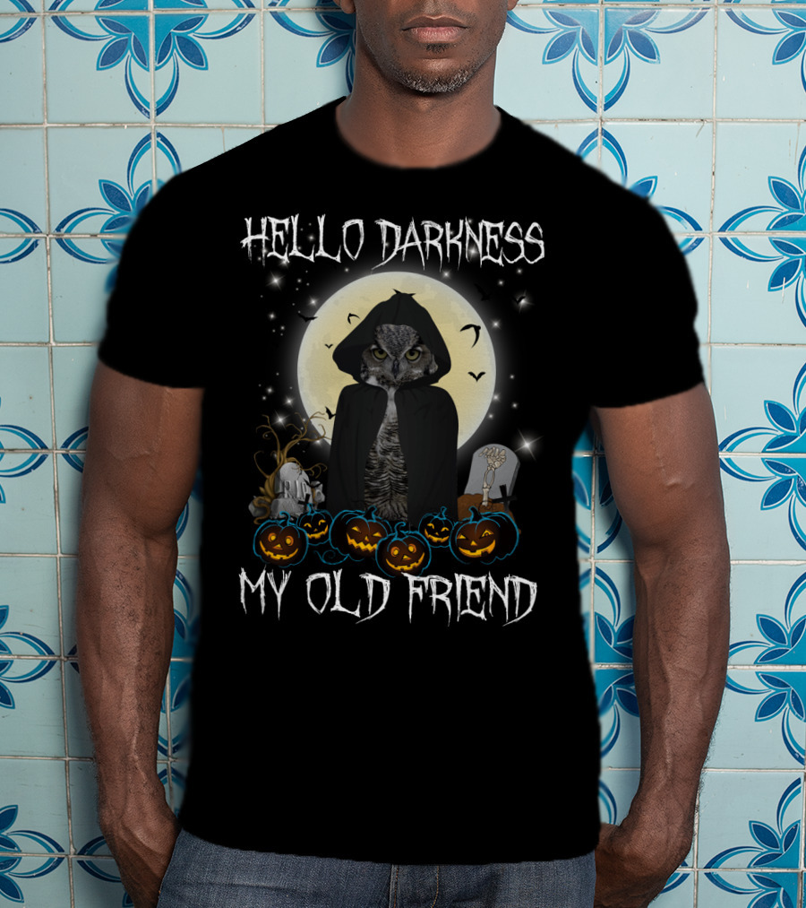 Hello Darkness My Old Friend Owl Halloween Moon Ravens T-Shirt