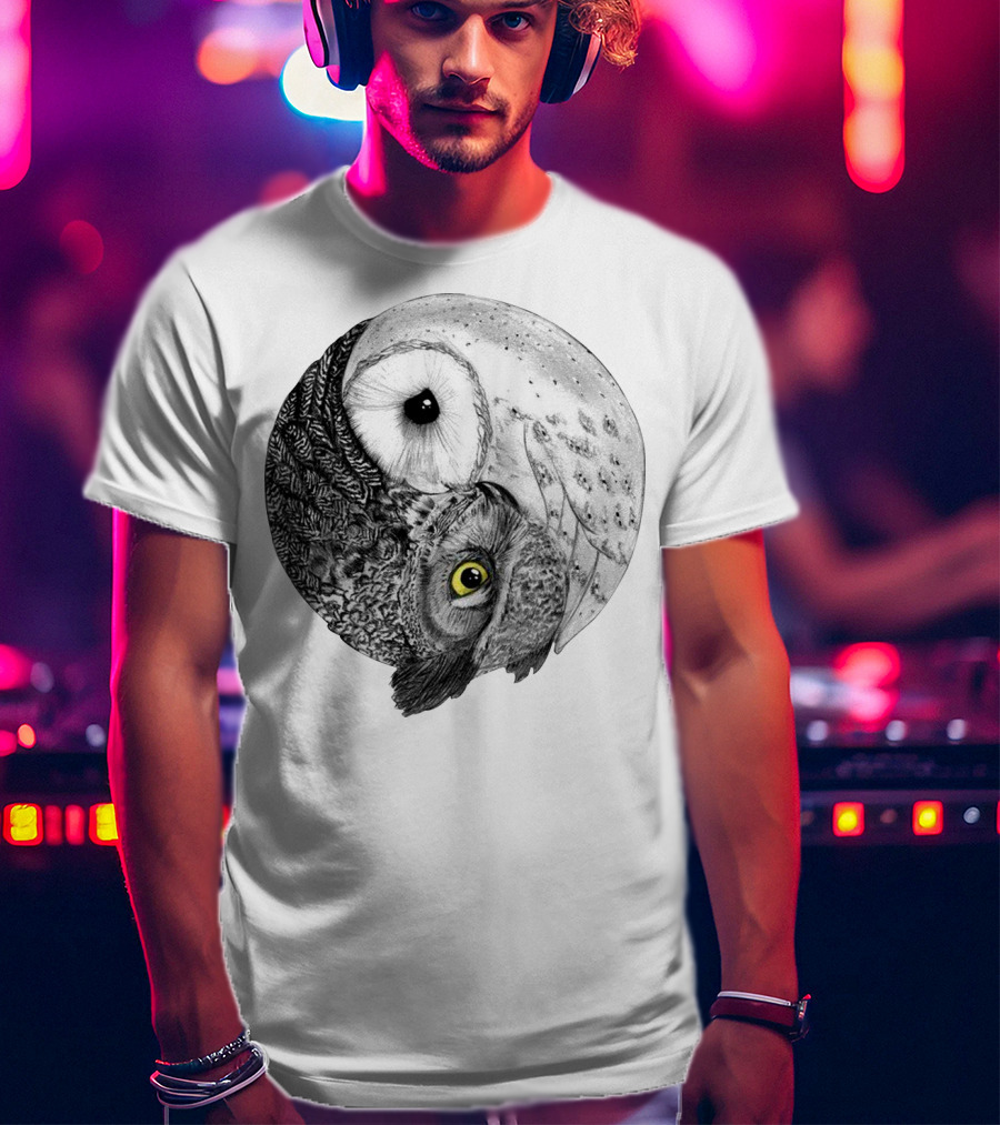 Yin Yang Black And White Owl T-Shirt