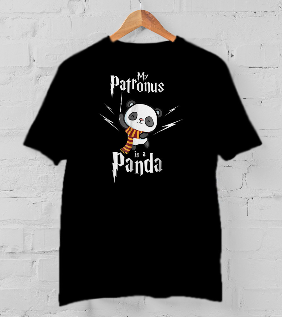 Funny Panda My Patronus Is A Panda With Magic Wand And Scarf T-Shirt
