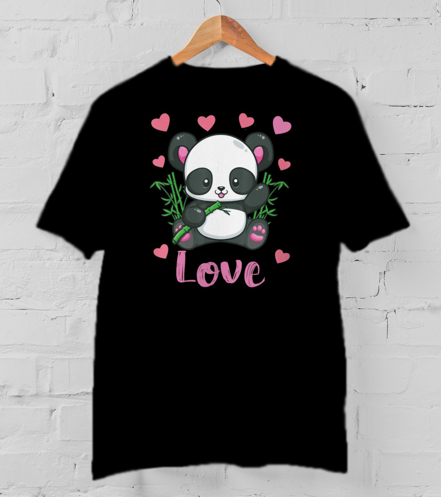 Girls Cute Panda Bear Hearts Love T-Shirt