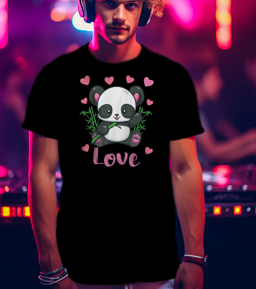 Girls Cute Panda Bear Hearts Love T-Shirt