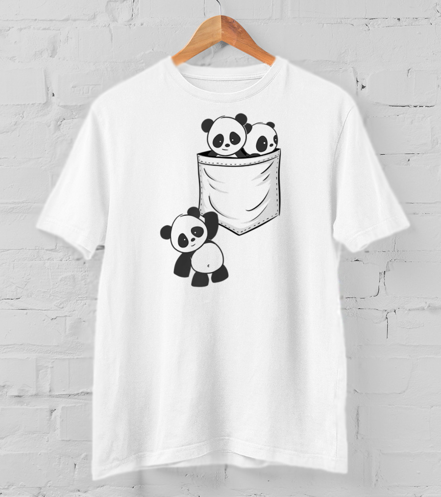 Kawaii Baby Pandas In Pocket For Panda Lovers T-Shirt