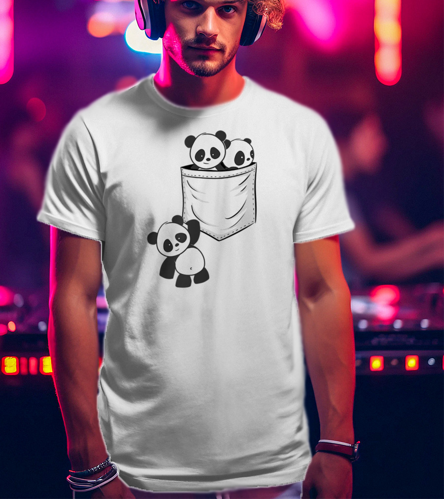 Kawaii Baby Pandas In Pocket For Panda Lovers T-Shirt
