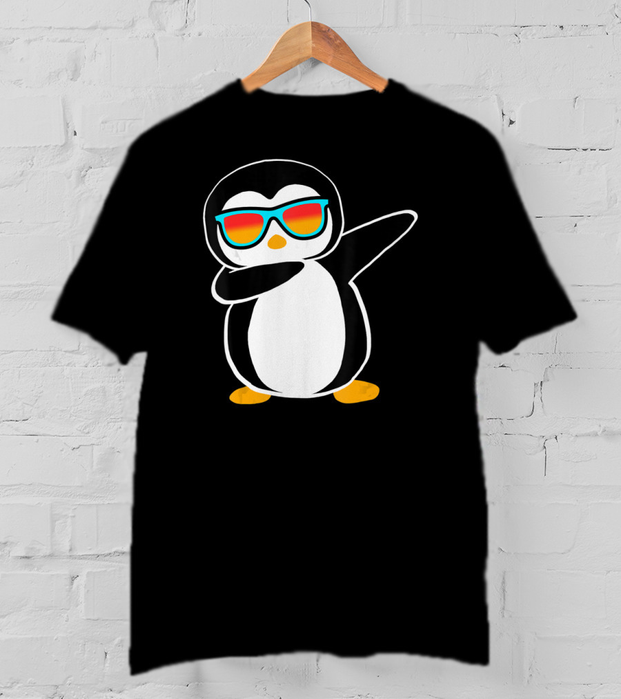Dabbing Penguin Cute Animal With Sunglasses Birthday Party T-Shirt