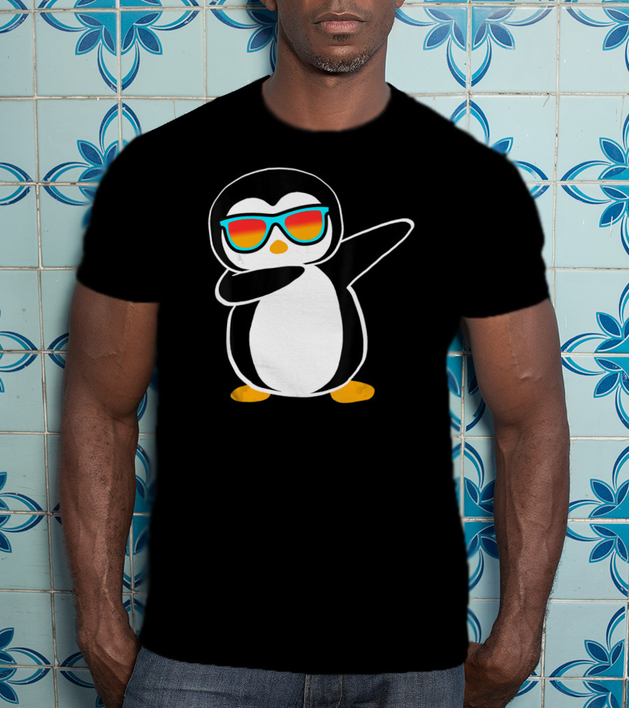Dabbing Penguin Cute Animal With Sunglasses Birthday Party T-Shirt