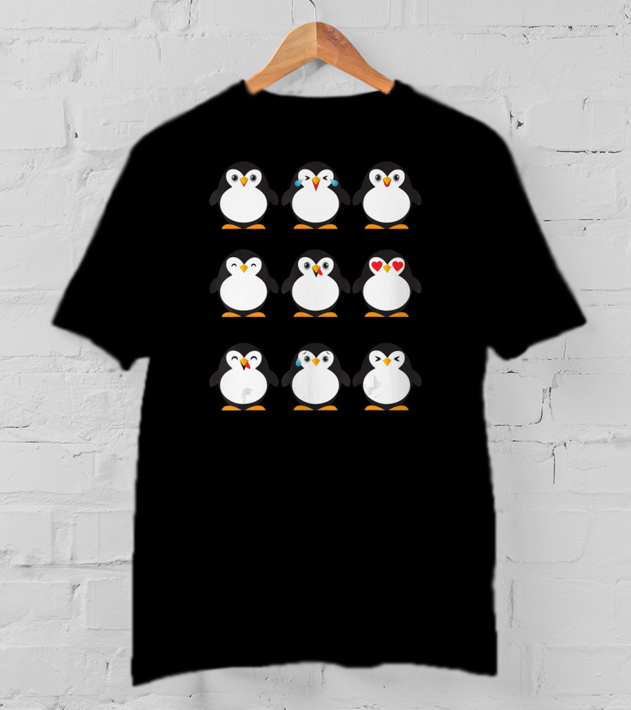 Penguin Emojis Expressive Cute Flightless Birds With Hearts And Tears T-Shirt