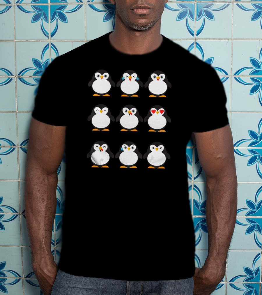 Penguin Emojis Expressive Cute Flightless Birds With Hearts And Tears T-Shirt