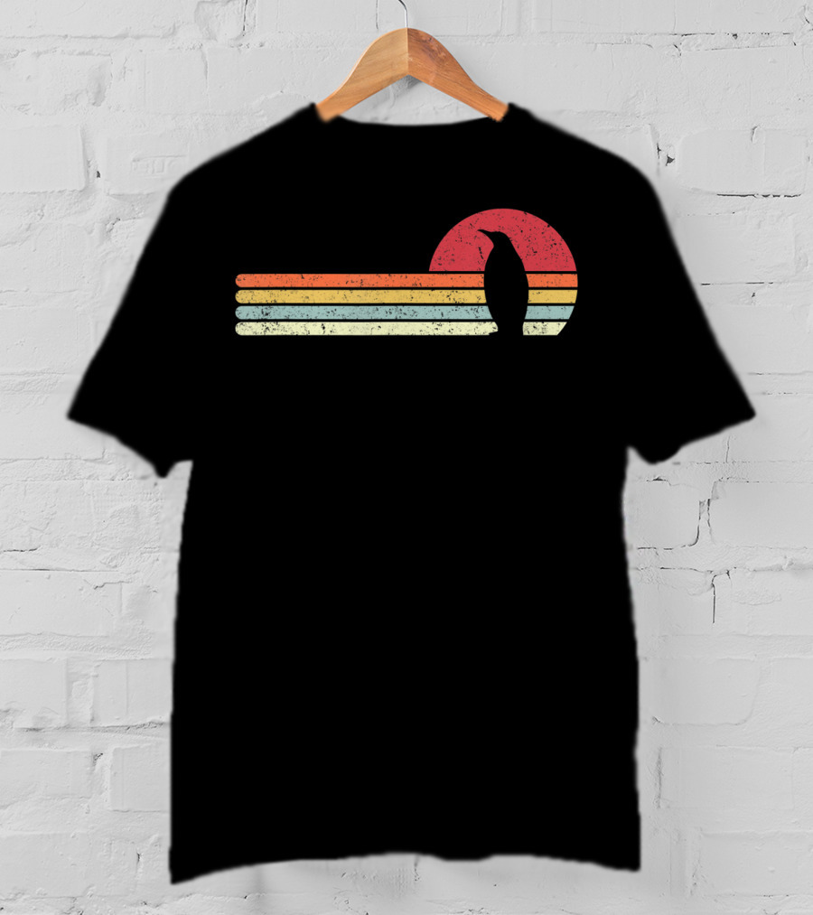 Retro Sunset Penguin Style Vintage Stripes T-Shirt