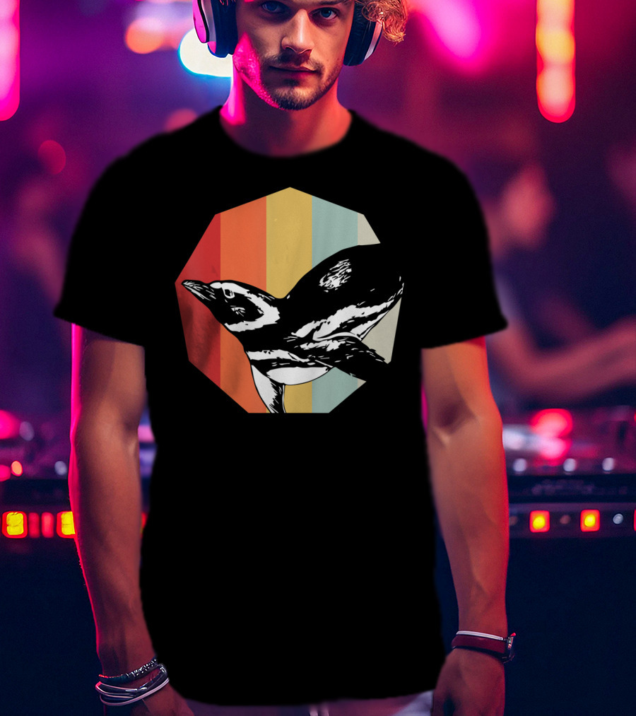 Retro Penguin Vintage Stripes T-Shirt