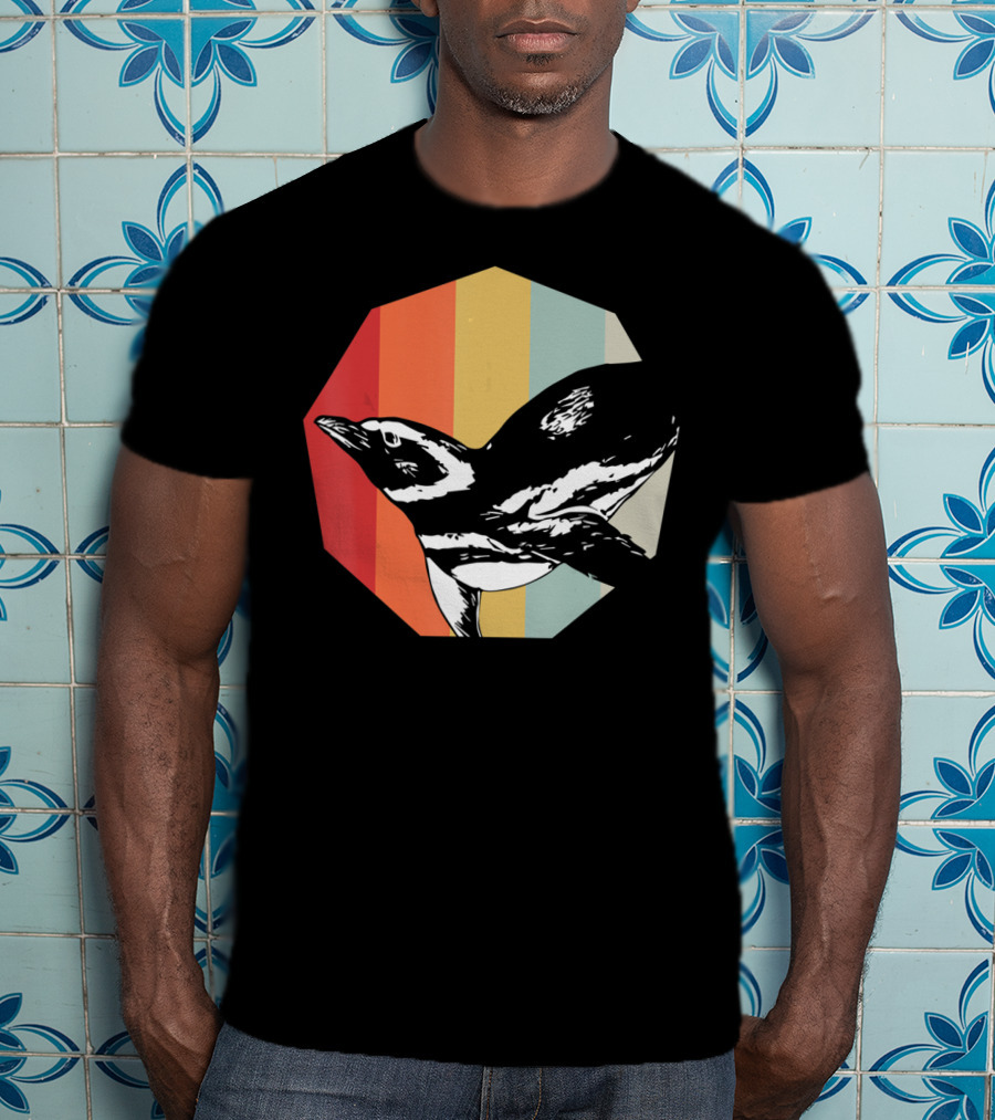 Retro Penguin Vintage Stripes T-Shirt