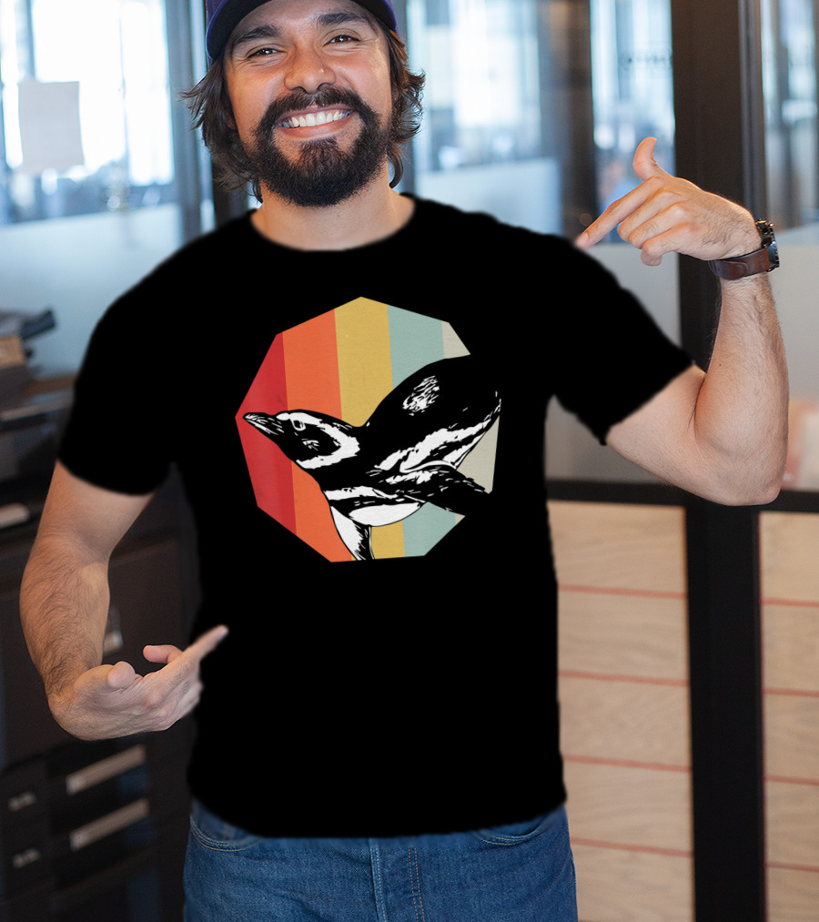 Retro Penguin Vintage Stripes T-Shirt
