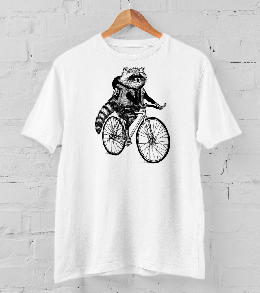 Funny Raccoon Cycling On Bike T-Shirt
