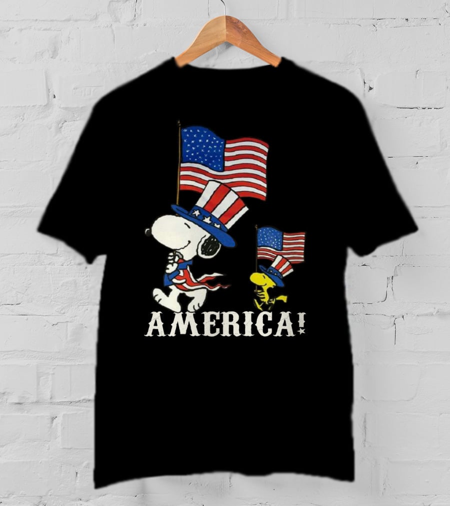 Snoopy And Woodstock America Flag Peanuts Movie T-Shirt