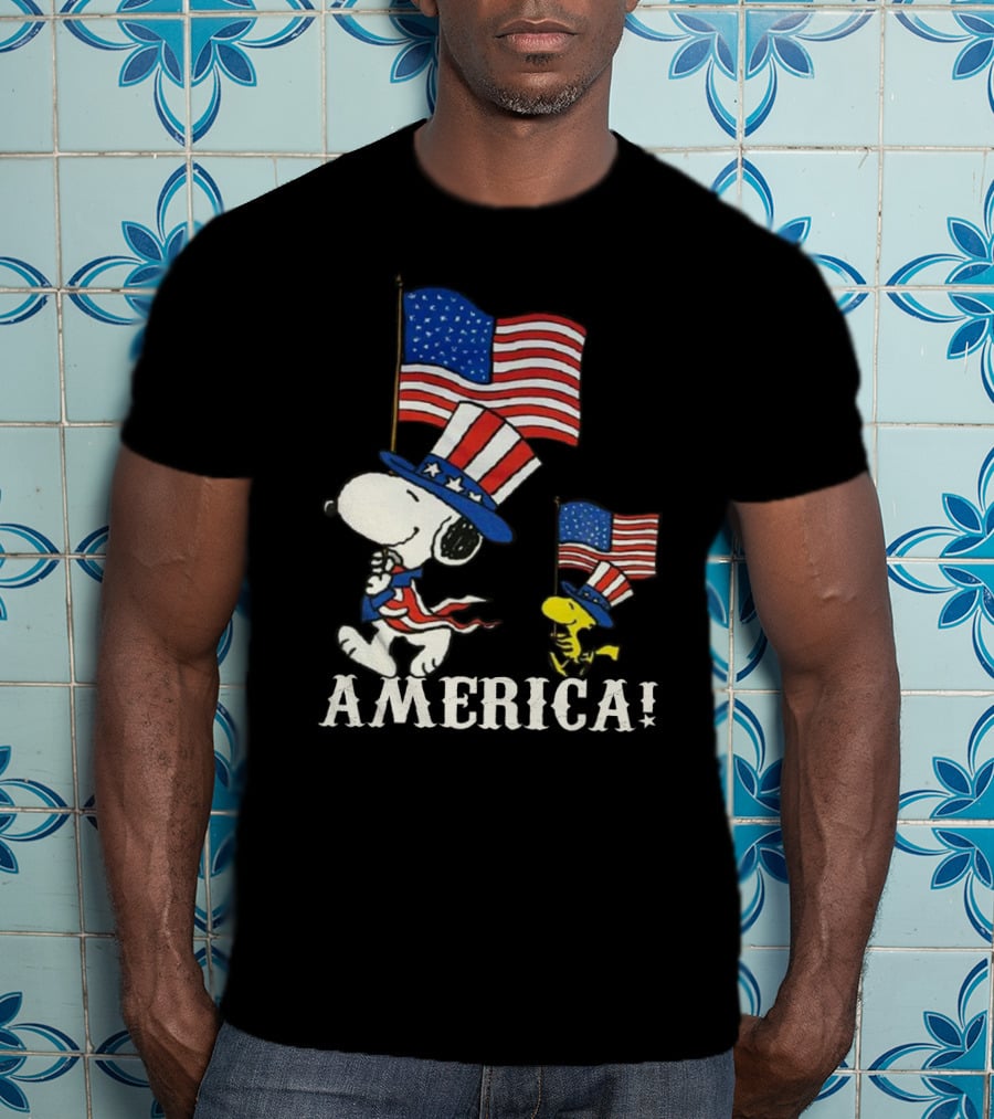 Snoopy And Woodstock America Flag Peanuts Movie T-Shirt