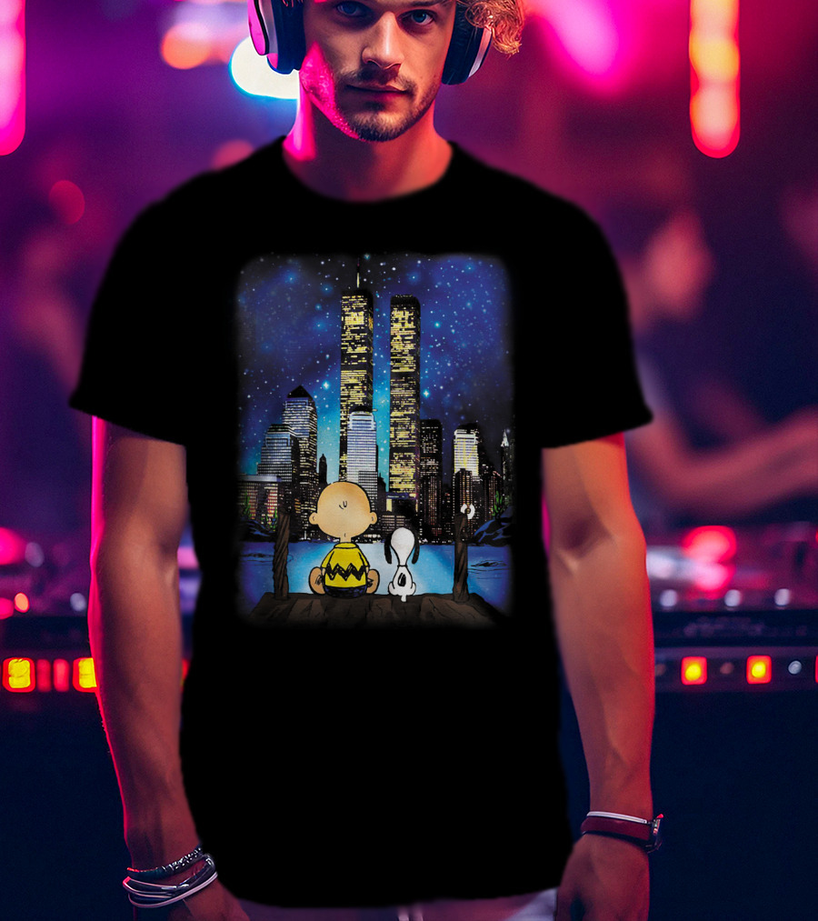 Always Remember Snoopy The Peanuts Movie Twin Towers Charlie Brown Night Sky T-Shirt