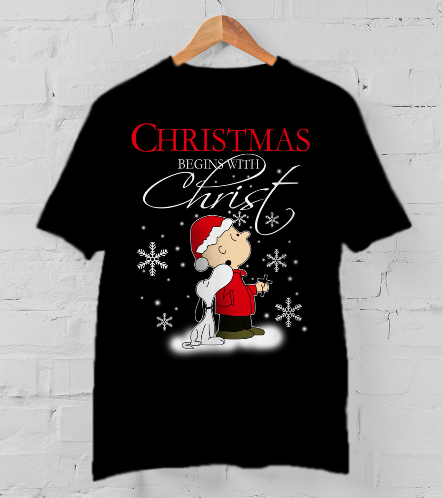 Christmas Begins With Christ Snoopy The Peanuts Movie Charlie Brown Snowflakes T-Shirt