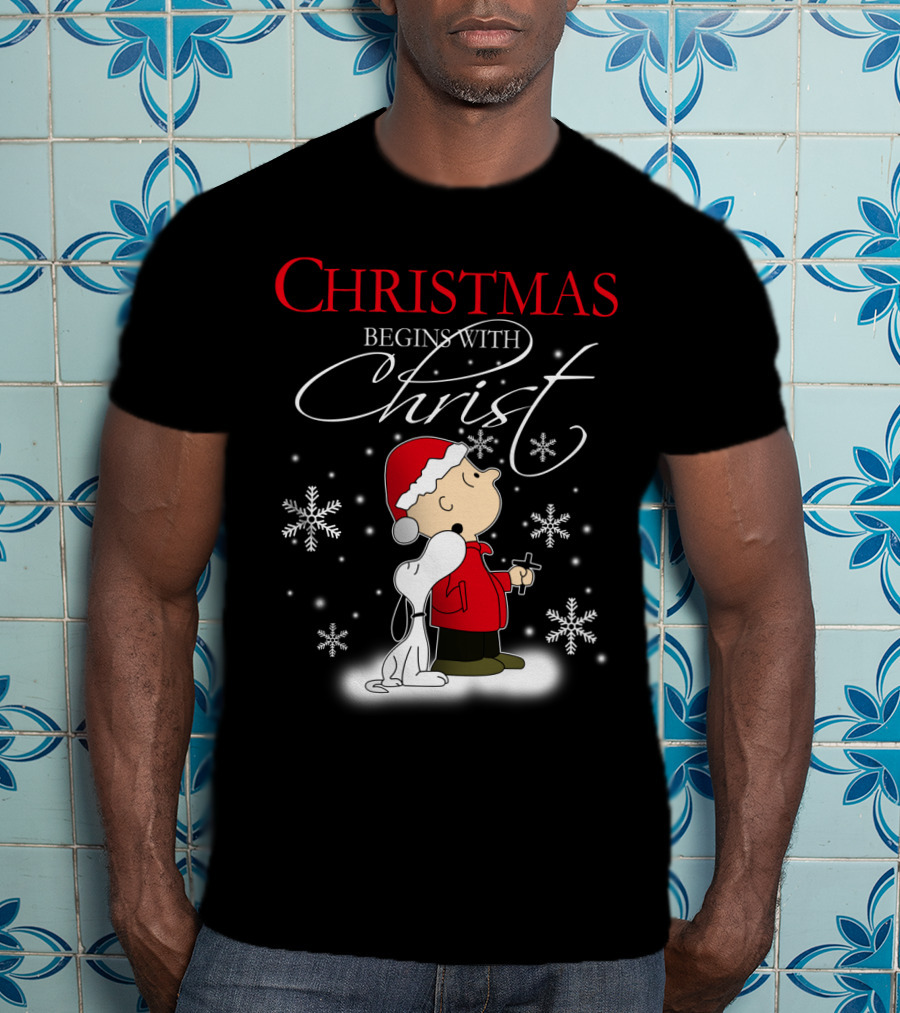 Christmas Begins With Christ Snoopy The Peanuts Movie Charlie Brown Snowflakes T-Shirt