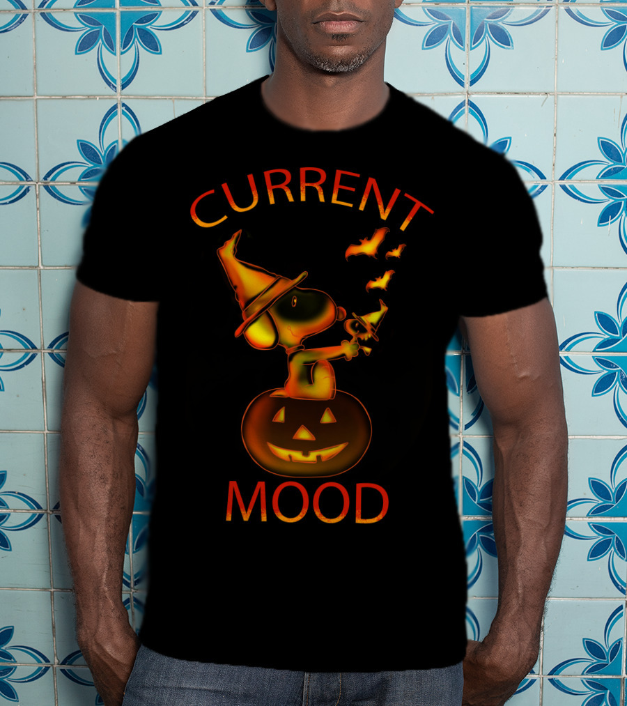 Current Mood Halloween Snoopy Wizard On Pumpkin With Bats From The Peanuts Movie T-Shirt