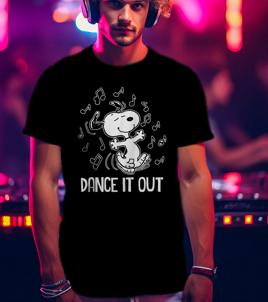 Snoopy Dancing To The Peanuts Movie Music Notes Dance It Out Everywhere T-Shirt