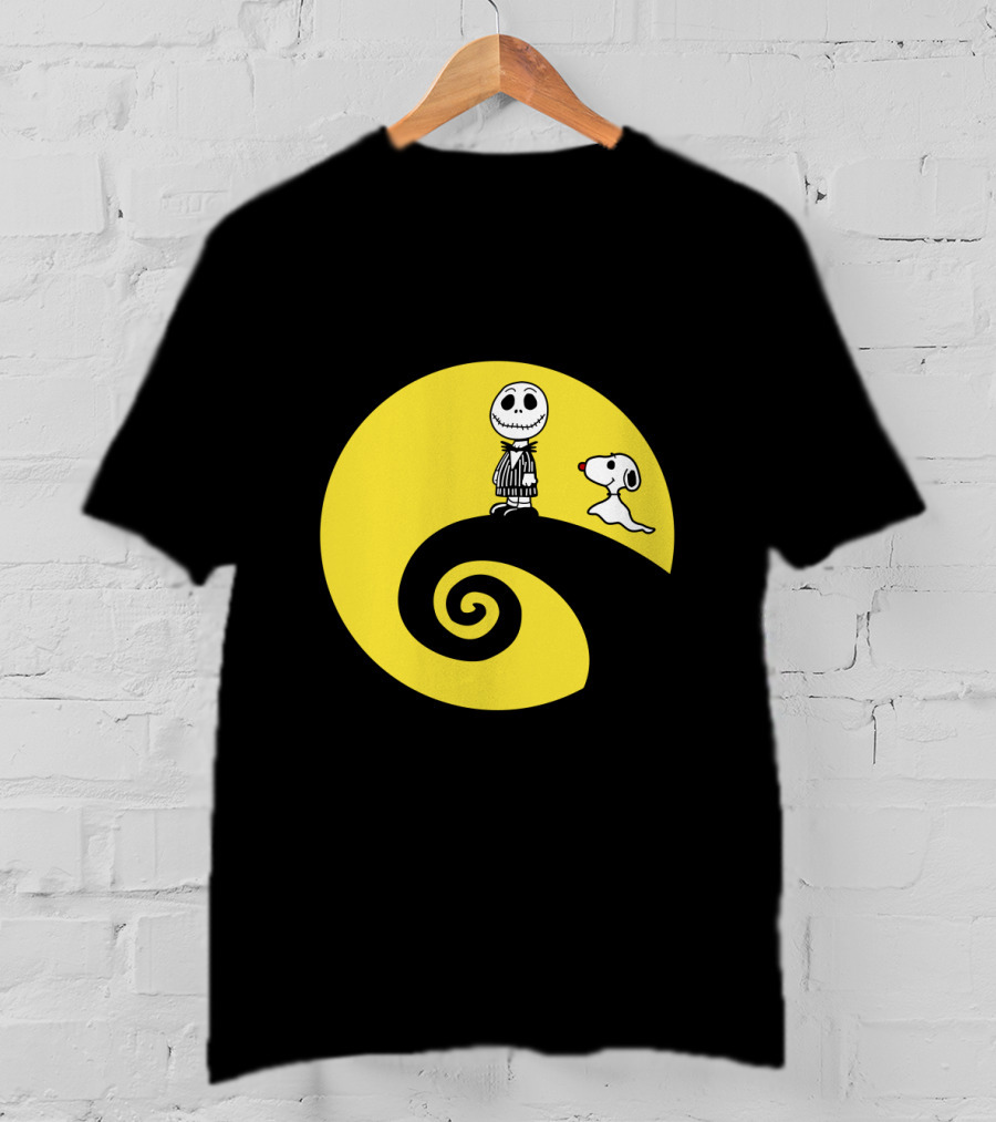Jack Skellington And Snoopy Crossover In The Peanuts Movie Halloween Scene T-Shirt