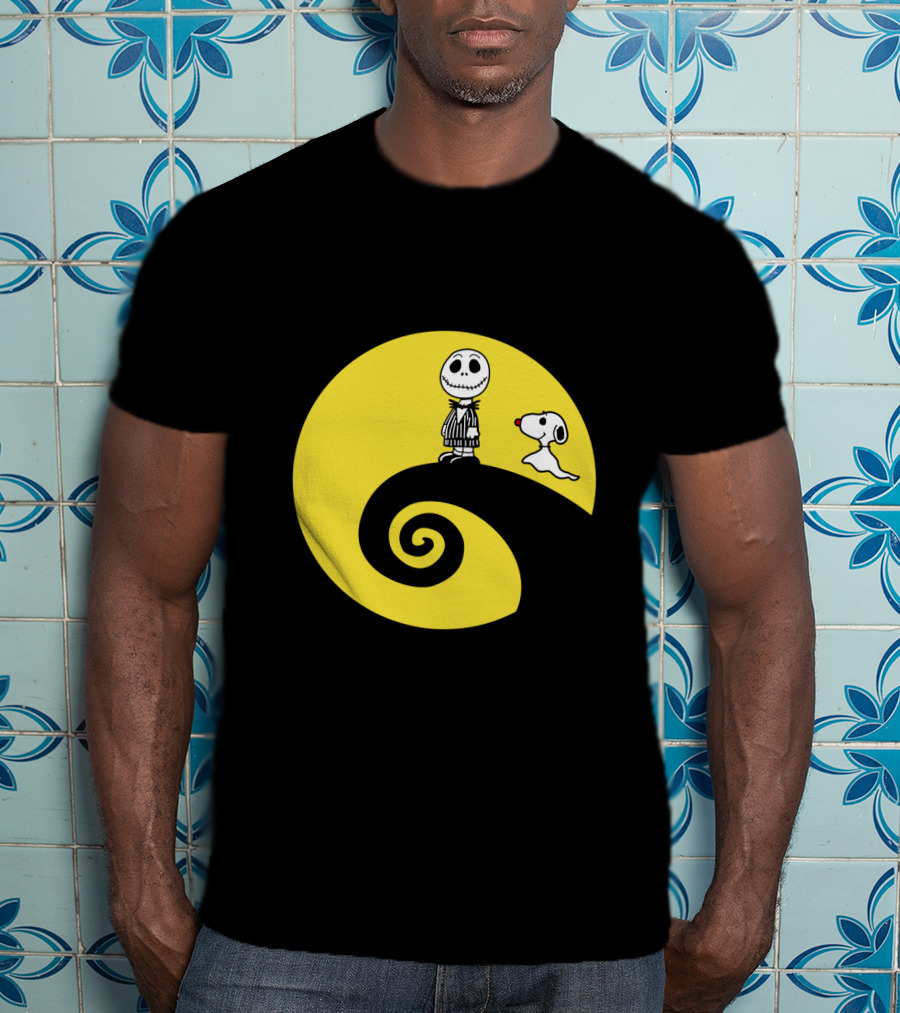 Jack Skellington And Snoopy Crossover In The Peanuts Movie Halloween Scene T-Shirt