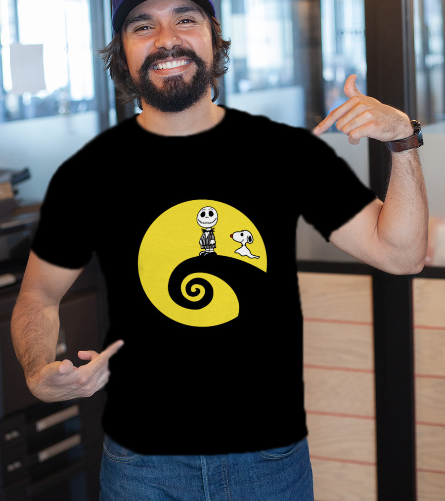 Jack Skellington And Snoopy Crossover In The Peanuts Movie Halloween Scene T-Shirt