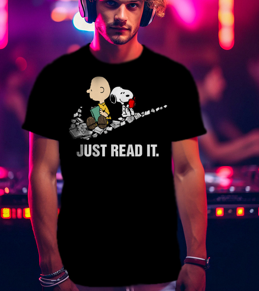 Just Read It Snoopy And Charlie Brown Peanuts Swoosh Books T-Shirt