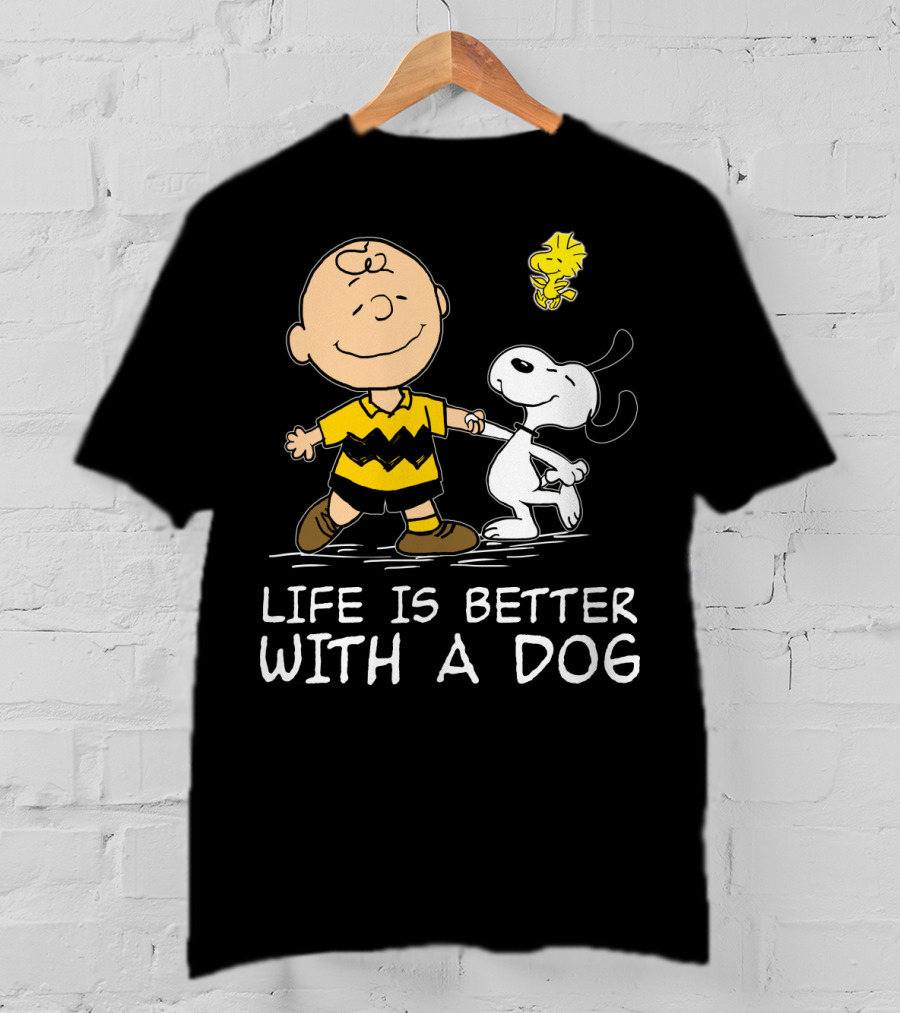 Life Is Better With A Dog Snoopy Charlie Brown Woodstock Peanuts T-Shirt