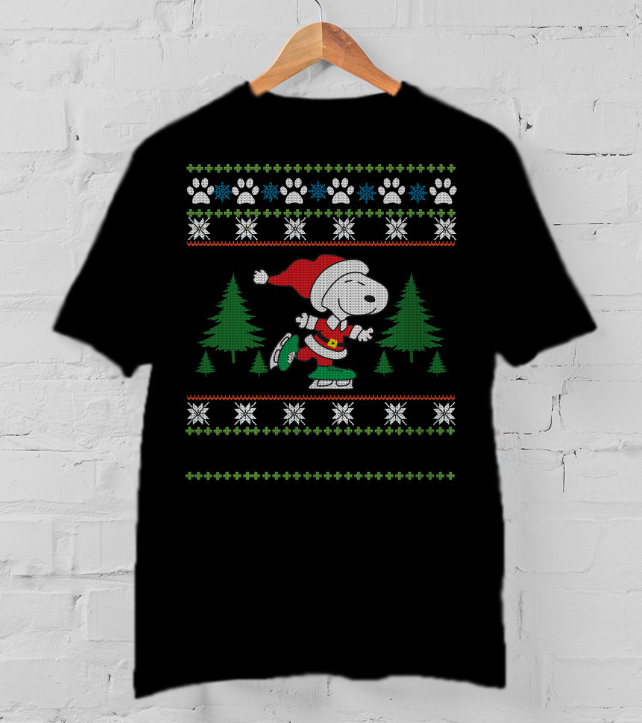 Pattin Xmas Snoopy Ice Skating Christmas Sweater Peanuts Movie T-Shirt