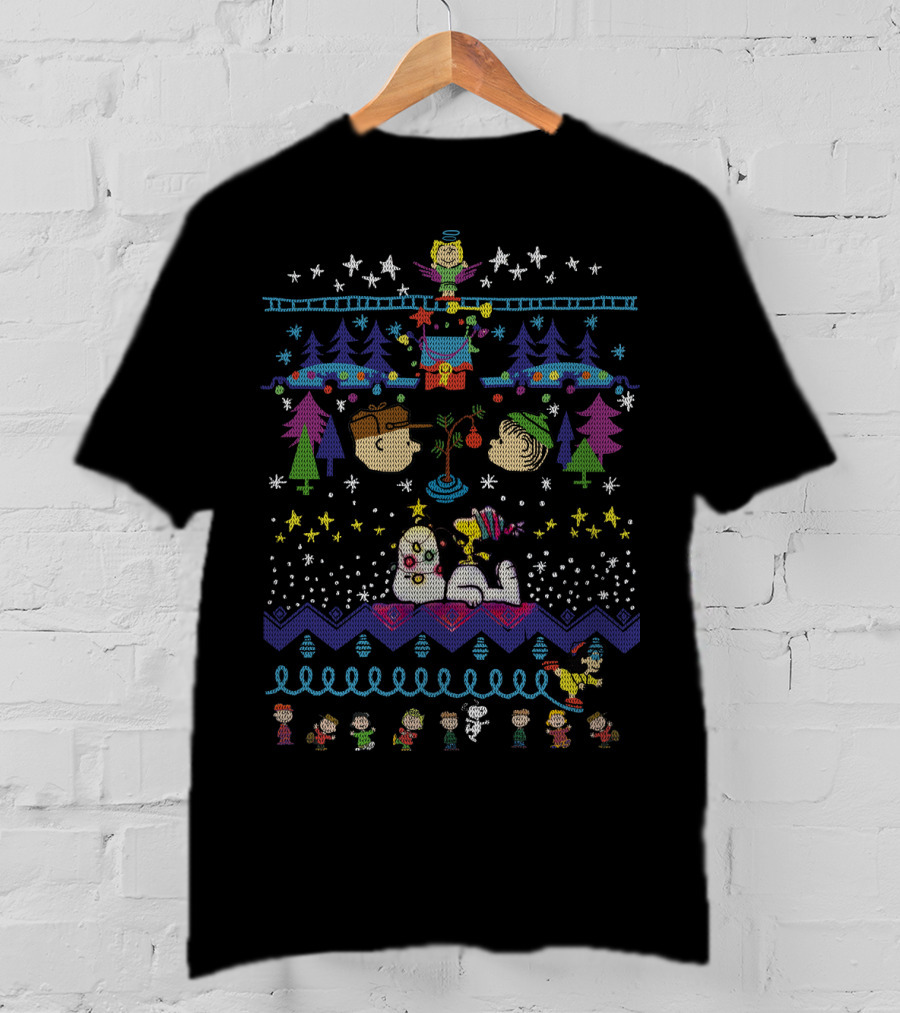 Peanuts Family Christmas Snoopy And Charlie Brown Festive Sweater Scene T-Shirt