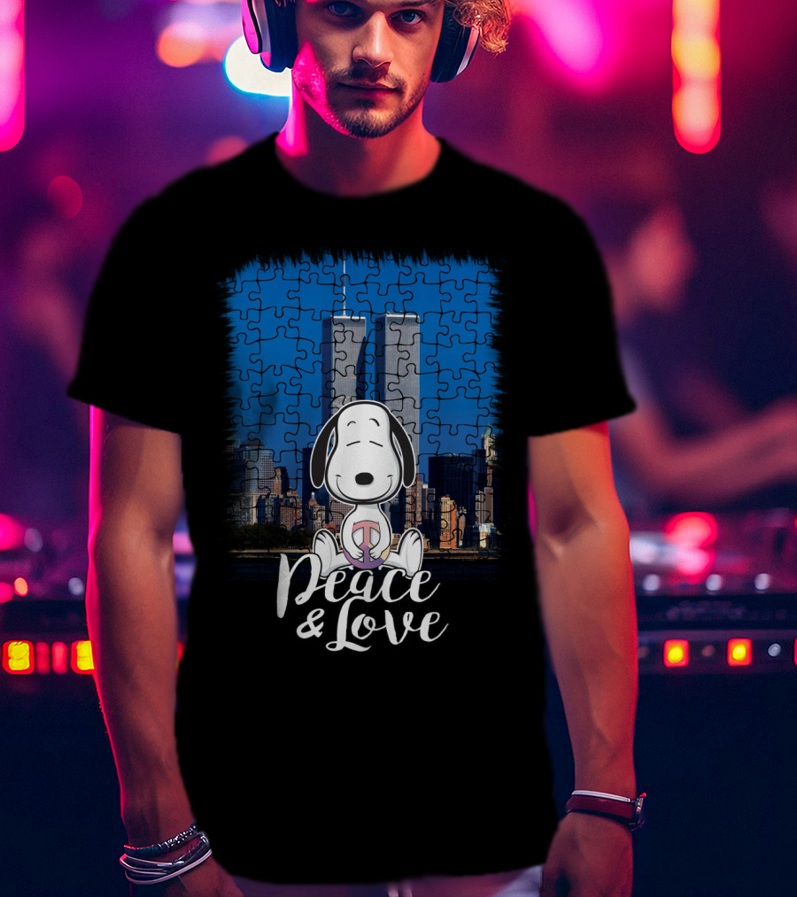 Peace And Love Snoopy 11th September The Peanuts Movie Twin Towers T-Shirt