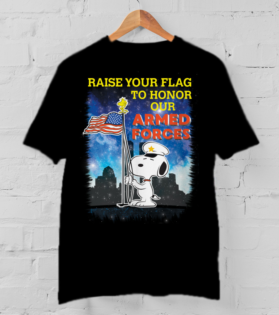 Raise Your Flag To Honor Our Armed Forces With Snoopy From The Peanuts Movie T-Shirt