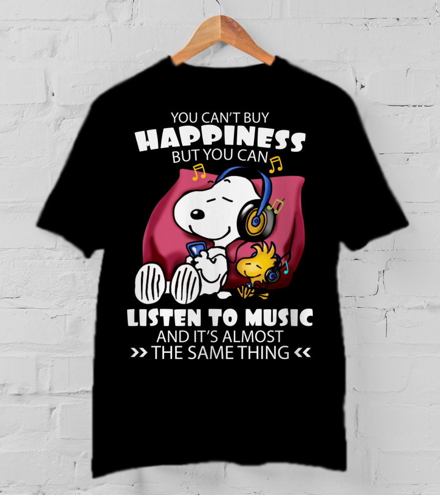 You Can't Buy Happiness But You Can Listen To Music It's Almost The Same Thing Snoopy Woodstock Relaxing Pillow T-Shirt