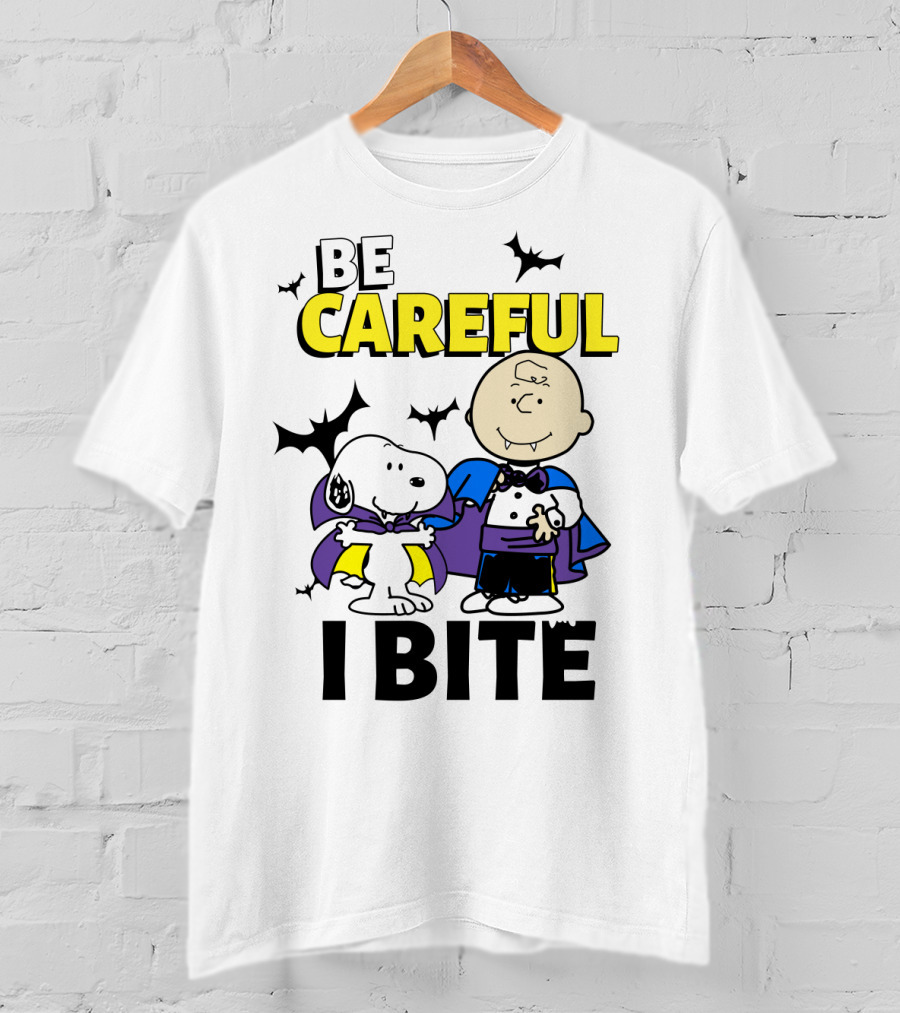 Be Careful I Bite Snoopy And Charlie Brown Halloween Peanuts Movie T-Shirt
