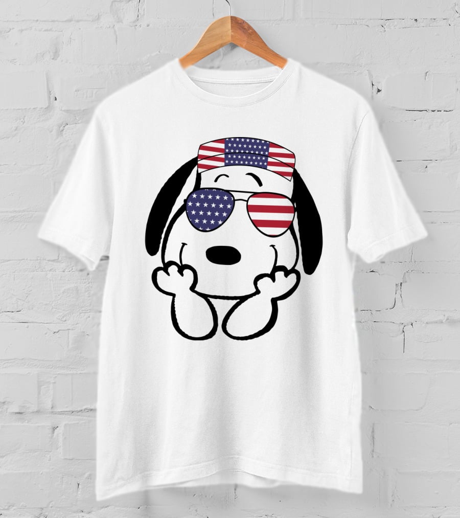 Snoopy American Flag Sunglasses The Peanuts Movie Dog T-Shirt