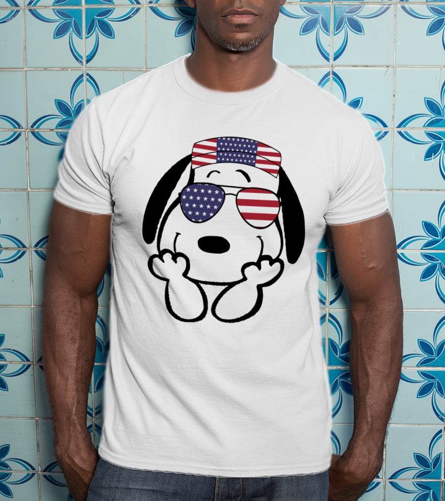 Snoopy American Flag Sunglasses The Peanuts Movie Dog T-Shirt