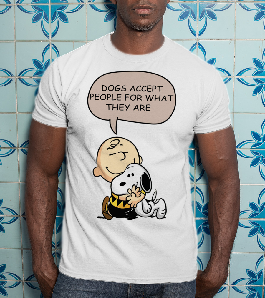 Snoopy Peanuts Dogs Accept People For What They Are Hugging Scene T-Shirt