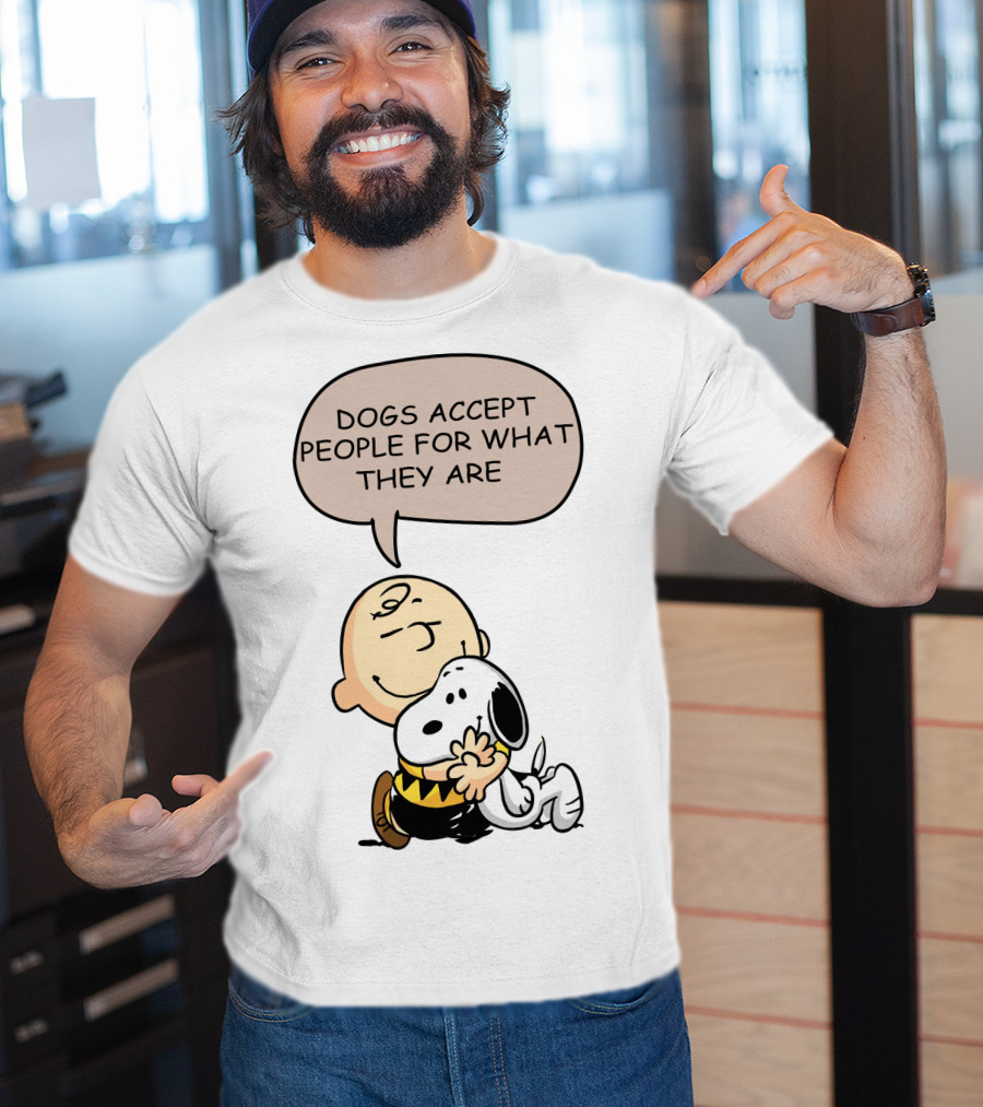 Snoopy Peanuts Dogs Accept People For What They Are Hugging Scene T-Shirt