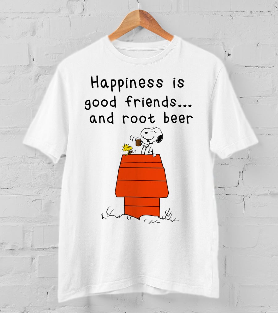 Happiness Is Good Friends And Root Beer With Snoopy And Woodstock Peanuts Movie T-Shirt