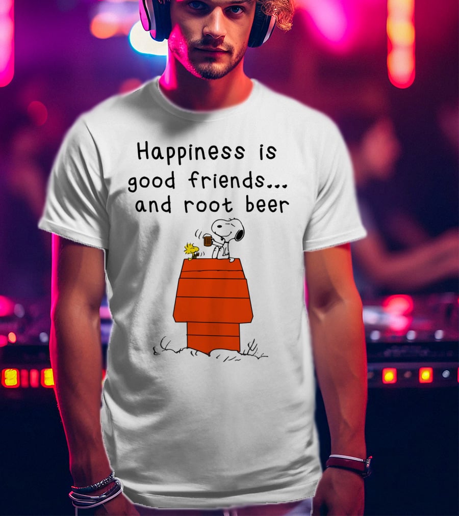 Happiness Is Good Friends And Root Beer With Snoopy And Woodstock Peanuts Movie T-Shirt