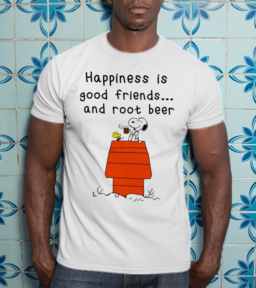 Happiness Is Good Friends And Root Beer With Snoopy And Woodstock Peanuts Movie T-Shirt