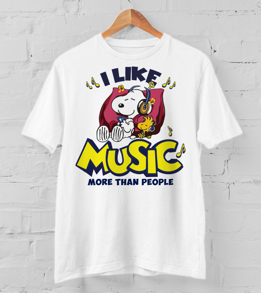 I Like Music More Than People Snoopy Listening With Headphones Peanuts Movie T-Shirt