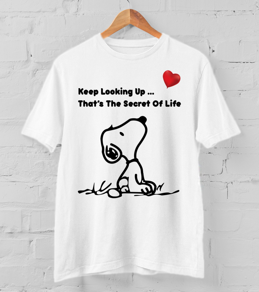 Keep Looking Up That's The Secret Of Life Snoopy Peanuts Heart T-Shirt