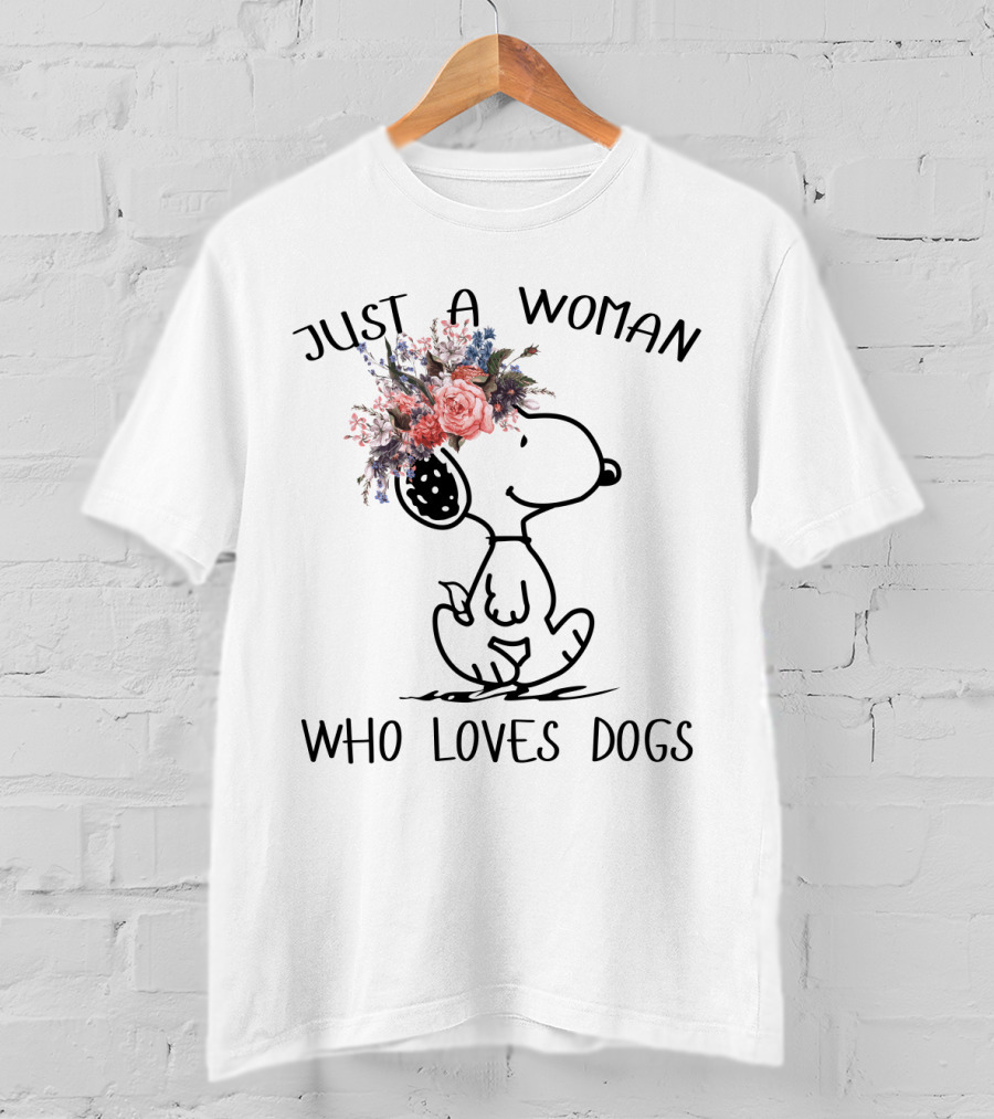 Just A Woman Who Loves Dogs Snoopy Floral Peanuts T-Shirt